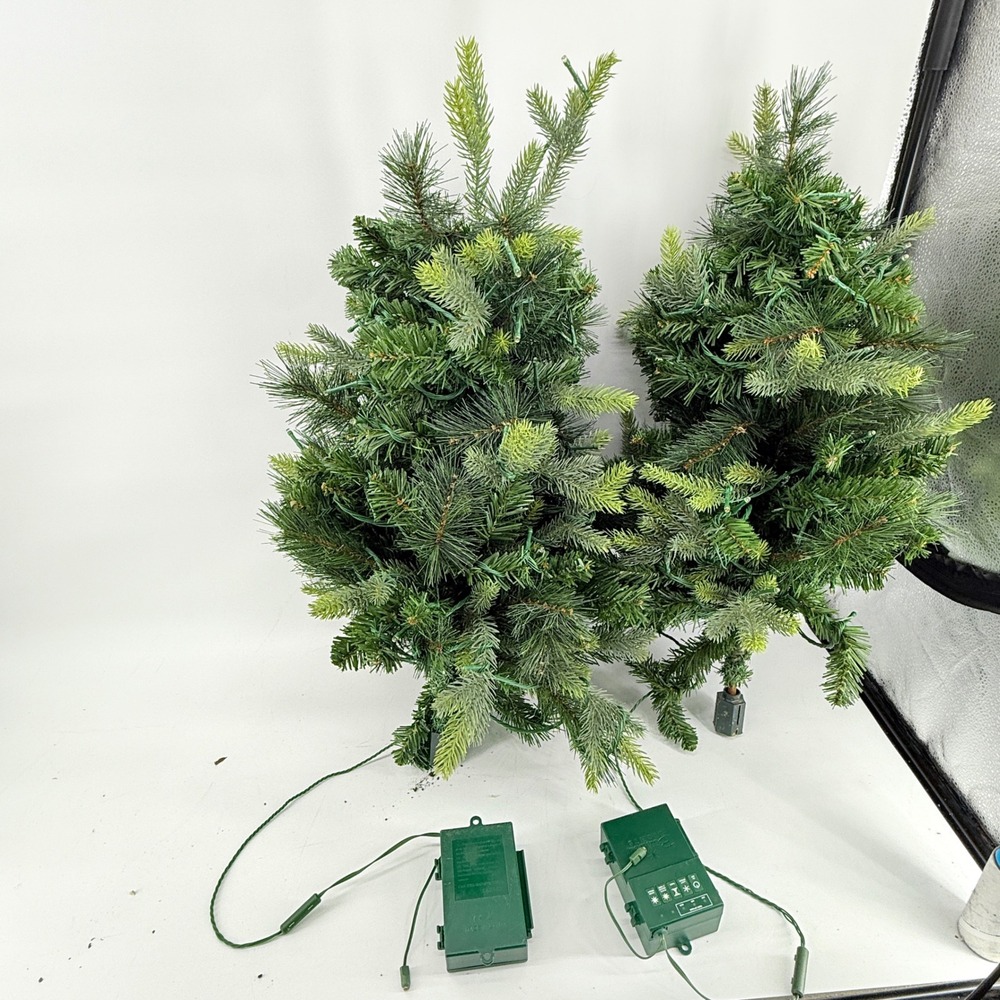 Bethlehem Lights Set of 2 Pre-Lit 30" Artificial Trees Battery Timer